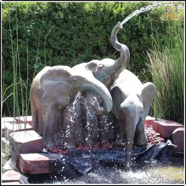 銅大象玩水景觀雕塑